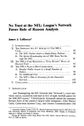 Cover page: No Trust at the NFL: League's Network Passes Rule of Reason Analysis