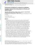 Cover page: Psychometric Evaluation of a Controlled Social Affiliation Paradigm: Findings From Anxiety, Depressive Disorder, and Healthy Samples