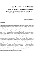 Cover page: Québec French in Florida: North American Francophone Language Practices on the Road