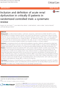 Cover page: Inclusion and definition of acute renal dysfunction in critically ill patients in randomized controlled trials: a systematic review