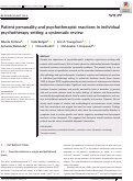 Cover page: Patient personality and psychotherapist reactions in individual psychotherapy setting: a systematic review