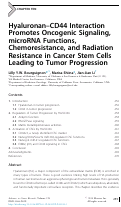 Cover page: Chapter Ten Hyaluronan–CD44 Interaction Promotes Oncogenic Signaling, microRNA Functions, Chemoresistance, and Radiation Resistance in Cancer Stem Cells Leading to Tumor Progression