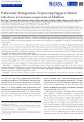 Cover page: Pulmonary Metagenomic Sequencing Suggests Missed Infections in Immunocompromised Children.