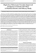 Cover page: High-dose Meloxicam Provides Improved Analgesia in Female CD1 Mice: A Pharmacokinetic and Efficacy Study.