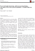 Cover page: Perceived family functioning, adolescent psychopathology and quality of life in the general population: a 6-month follow-up study