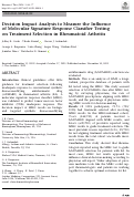 Cover page: Decision Impact Analysis to Measure the Influence of Molecular Signature Response Classifier Testing on Treatment Selection in Rheumatoid Arthritis.