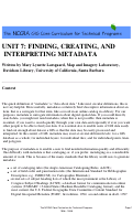 Cover page: Unit 7: Finding, Creating, and Interpreting Metadata
