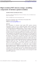 Cover page: High-resolution PET detector design: modelling components of intrinsic spatial resolution