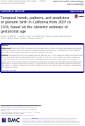 Cover page: Temporal trends, patterns, and predictors of preterm birth in California from 2007 to 2016, based on the obstetric estimate of gestational age