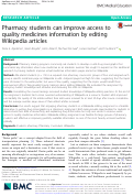 Cover page: Pharmacy students can improve access to quality medicines information by editing Wikipedia articles