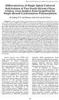 Cover page: Differentiation of Single Aphid Cultured Sub-Isolates of Two South African Citrus tristeza virus Isolates from Grapefruit by Single-Strand Conformation Polymorphism