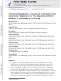 Cover page of Community Perceptions and Experiences of the South African Government's Response to the First Wave of the COVID-19 Pandemic in Johannesburg, South Africa.