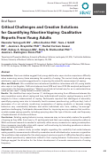 Cover page: Critical Challenges and Creative Solutions for Quantifying Nicotine Vaping: Qualitative Reports From Young Adults