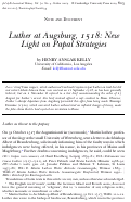 Cover page: Luther at Augsburg, 1518: New Light on Papal Strategies