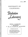 Cover page: PARTICLE ACCELERATORS I. BIBLIOGRAPHY II. LIST OF ACCELERATOR INSTABLLATIONS