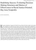 Cover page: Redefining Success: Evaluating Decision-Making Structures and Metrics of Effectiveness inf Racial Justice-Oriented, Bay Area Nonprofits