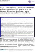 Cover page: Active case surveillance, passive case surveillance and asymptomatic malaria parasite screening illustrate different age distribution, spatial clustering and seasonality in western Kenya