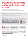 Cover page: Preterm delivery and low birth weight in singleton pregnancies conceived by women with and without a history of infertility.