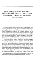 Cover page: Boccaccio's <em>Comedia delle ninfe fiorentine</em> and literary dissociation: to allegorize or not to allegorize?