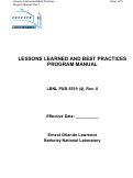 Cover page: LESSONS LEARNED AND BEST PRACTICES PROGRAM MANUAL