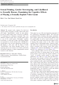 Cover page: Sexual Priming, Gender Stereotyping, and Likelihood to Sexually Harass: Examining the Cognitive Effects of Playing a Sexually-Explicit Video Game