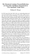 Cover page: The Tricameral Academy: Personal Reflections on Universities and History Departments in “Post-Apartheid” South Africa