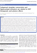 Cover page: Subgenual cingulate connectivity and hippocampal activation are related to MST therapeutic and adverse effects