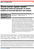 Cover page: Sensory neurons regulate stimulus-dependent humoral immunity in mouse models of bacterial infection and asthma