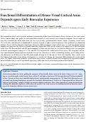Cover page: Functional Differentiation of Mouse Visual Cortical Areas Depends upon Early Binocular Experience