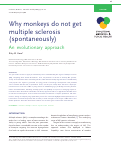 Cover page: Why monkeys don’t get multiple sclerosis (spontaneously): An evolutionary approach