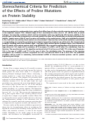 Cover page: Stereochemical Criteria for Prediction of the Effects of Proline Mutations on Protein Stability