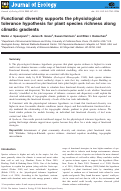 Cover page: Functional diversity supports the physiological tolerance hypothesis for plant species richness along climatic gradients