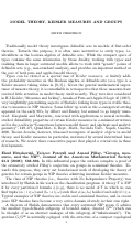 Cover page: Model theory, Keisler measures, and groups - Ehud Hrushovski, Ya’acov Peterzil and Anand Pillay, Groups, measures, and the NIP. Journal of the American Mathematical Society, vol. 21 (2008), no. 2, pp. 563–596. - Ehud Hrushovski and Anand Pillay, On NIP and invariant measures. Journal of the European Mathematical Society, vol.13 (2011), no. 4, pp. 1005–1061. - Ehud Hrushovski, Anand Pillay, and Pierre Simon, Generically stable and smooth measures in NIP theories. Transactions of the American Mathematical Society, vol. 365 (2013), no. 5, pp. 2341–2366.