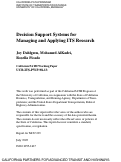 Cover page: Decision Support Systems for Managing and Applying ITS Resarch