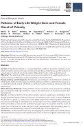 Cover page: Patterns of Early Life Weight Gain and Female Onset of Puberty