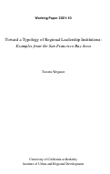 Cover page: Toward a Typology of Regional Leadership Institutions: Examples from the San Francisco Bay Area