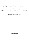 Cover page of Hydrologic Analysis and Restoration Considerations for the Upper Klamath Lake Sub-Basin, Klamath County Oregon