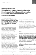 Cover page: Using Patient Perspectives to Inform the Development of a Behavioral Intervention for Chronic Pain in Patients with HIV: A Qualitative Study