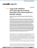 Cover page: Large scale validation of an early-age eye-tracking biomarker of an autism spectrum disorder subtype.