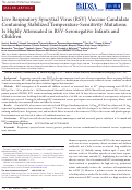 Cover page: Live Respiratory Syncytial Virus (RSV) Vaccine Candidate Containing Stabilized Temperature-Sensitivity Mutations Is Highly Attenuated in RSV-Seronegative Infants and Children