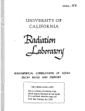 Cover page: SEMI-EMPIRICAL CORRELATIONS OF ALPHA DECAY RATES AND ENERGIES