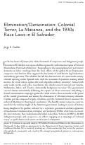 Cover page: Elimination/Deracination: Colonial Terror, La Matanza, and the 1930s Race Laws in El Salvador