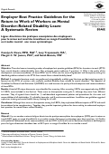 Cover page: Employer Best Practice Guidelines for the Return to Work of Workers on Mental Disorder–Related Disability Leave