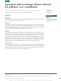Cover page: Inpatients with neurologic disease referred for palliative care consultation.