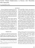 Cover page: Various Clinical Manifestations in Patients with Thrombotic Microangiopathy