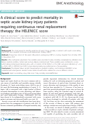 Cover page: A clinical score to predict mortality in septic acute kidney injury patients requiring continuous renal replacement therapy: the HELENICC score