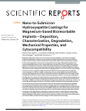 Cover page: Nano-to-Submicron Hydroxyapatite Coatings for Magnesium-based Bioresorbable Implants – Deposition, Characterization, Degradation, Mechanical Properties, and Cytocompatibility