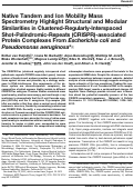 Cover page: Native Tandem and Ion Mobility Mass Spectrometry Highlight Structural and Modular Similarities in Clustered-Regularly-Interspaced Shot-Palindromic-Repeats (CRISPR)-associated Protein Complexes From Escherichia coli and Pseudomonas aeruginosa *