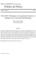 Cover page: Utah 2010: Meanings of a Legislative Session, A Budget Crisis, and National Rankings