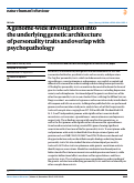 Cover page: A genome-wide investigation into the underlying genetic architecture of personality traits and overlap with psychopathology